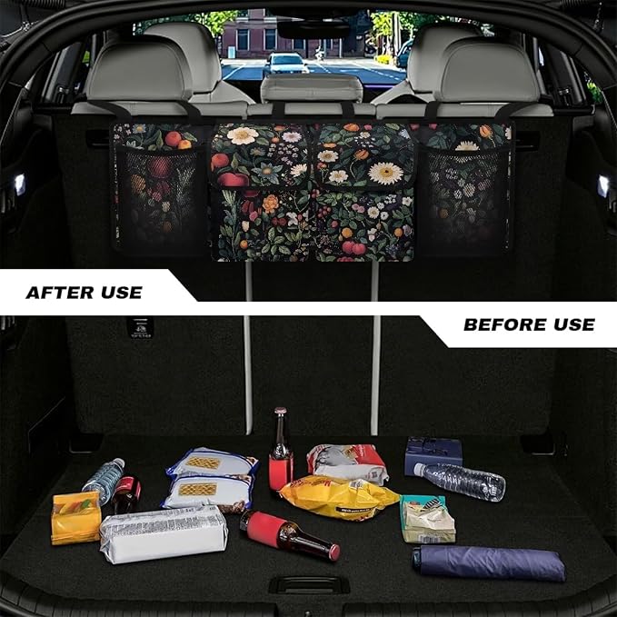 Daisy Floral Auto Car Trunk Organizer - Collapsible, Multi-Pocket Automotive SUV Car Organizer for Storage w/Adjustable Straps - Truck & Car Accessories for Women and Men