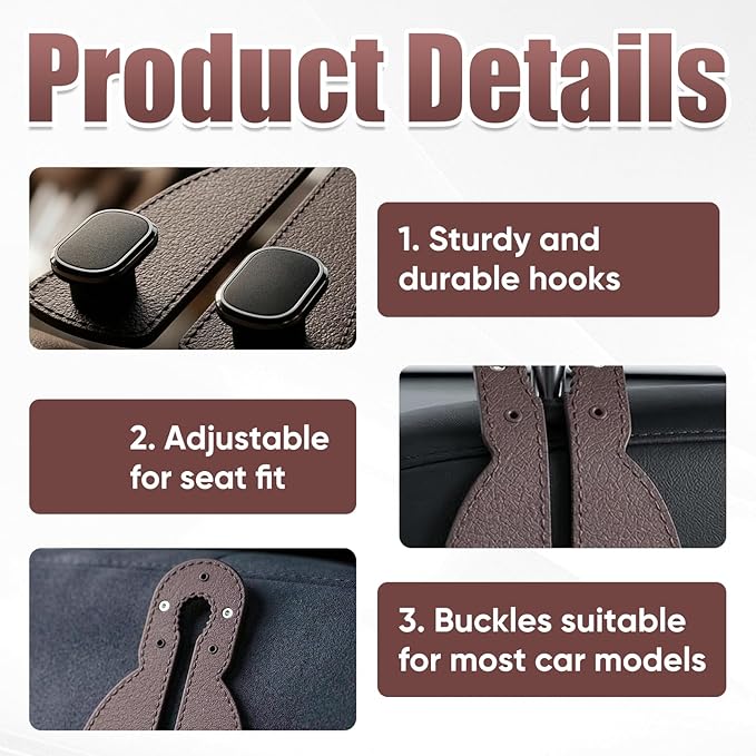 2 Pack Car Seat Back Double Hook, Headrest Hooks for Car, 2026 New Car Seat Back Organizer Storage Hook for Handbag, Purse, Coat Bags, and Accessories