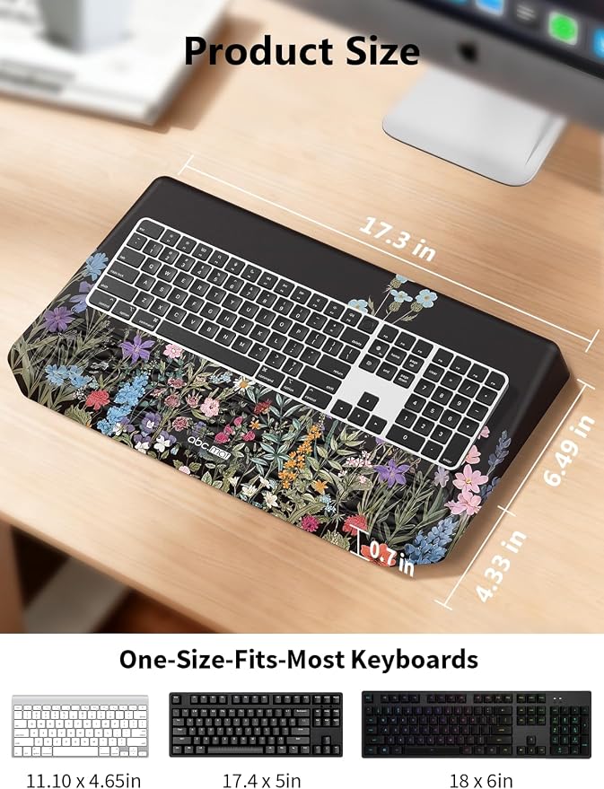 2-in-1 Ergonomic Keyboard Stand with Wrist Rest, Comfy Keyboard Riser Holder with Massage Design, Flower