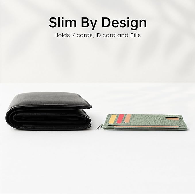 Mayski Slim Wallet, Credit Card Holder for Women, Minimalist Front Pocket RFID Blocking Card Cases, Small Wallet Women Men(Litchi Green)
