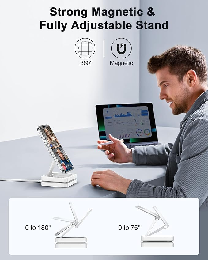 2026 Magnetic Wireless Charging Station - ADADPU 3 in 1 Foldable Charger Stand for Multiple Apple Devices, Travel Charging Pad for iPhone 17 16 15 14 13 12 Pro Max Plus, for Apple Watch AirPods
