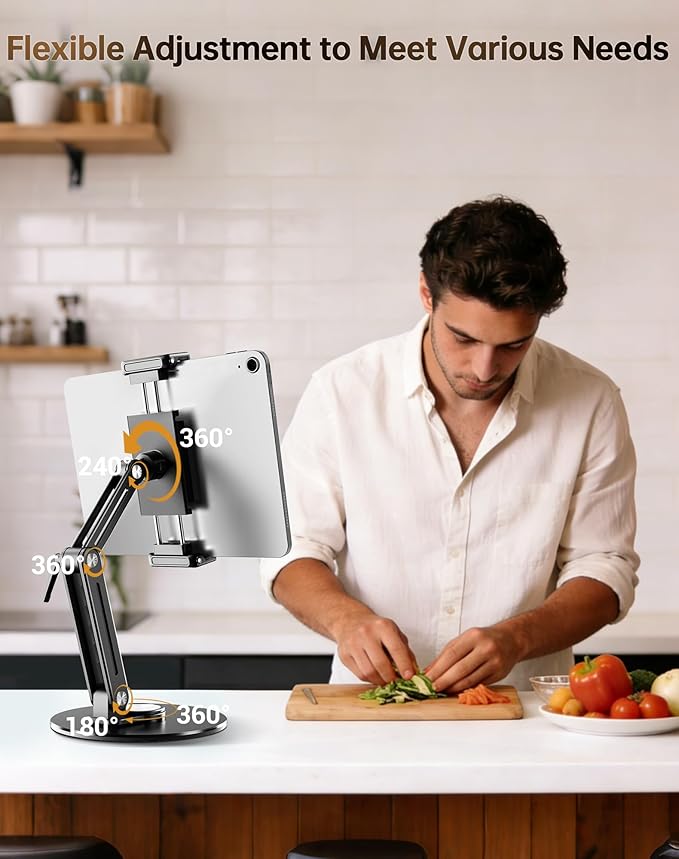 Portable Monitor Stand Desk Holder- Large Clamp Support up to 12.9 14.6 15.6 18.5 inch 360° Rotating Base Swivel for iPad Pro/Mini/Air/Surface Strong Bearing Weight Over 5.5lbs (Up to 17.3'')