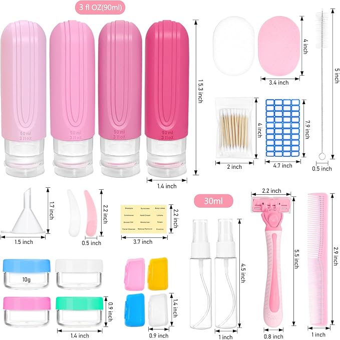 26 Pack Travel Size Toiletries, Tsa Approved Travel Containers for Toiletries, Leak Proof Silicone bottles and Shampoo Conditioner, Essential Toiletry Accessories.