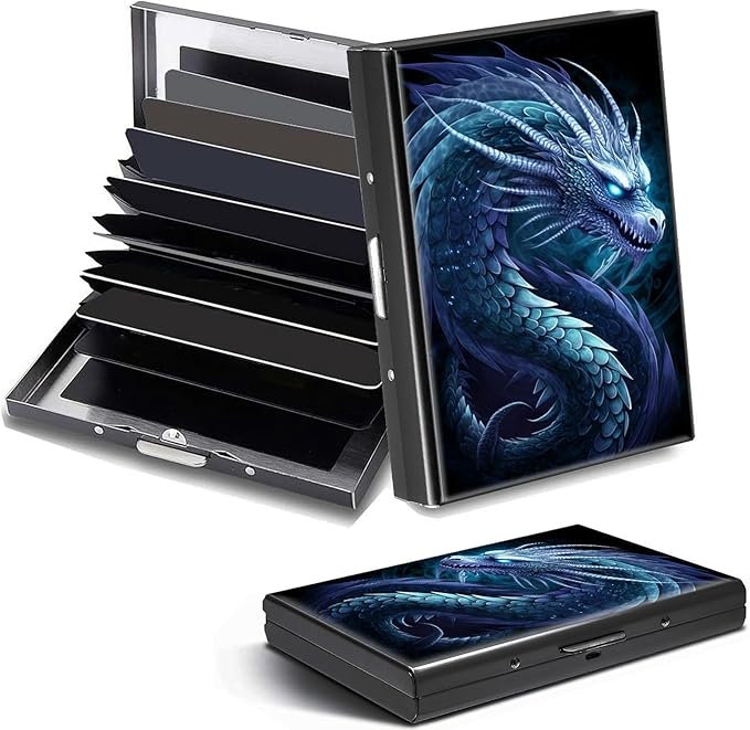 Credit Card Holder, Cool Dragon Design Mini RFID Blocking Aluminum Wallet Slim Metal Hard Case Shell Travel Wallet ID Case Small Credit Cards Case Business Cards for Women Men Girls