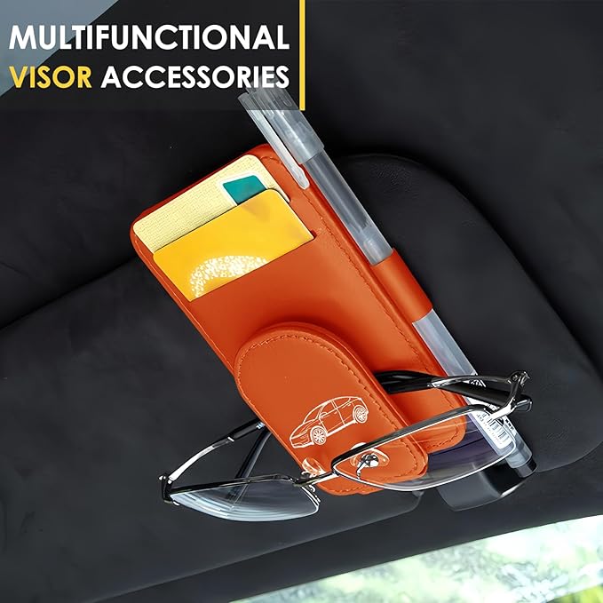 Model Y Sunglass Holder Clip Compatible with Tesla Model Y Juniper Interior Accessories Organizer Eyeglass Hanger Visor Ticket Card Decor Sunglasses Holders Part De Decorations (Orange)