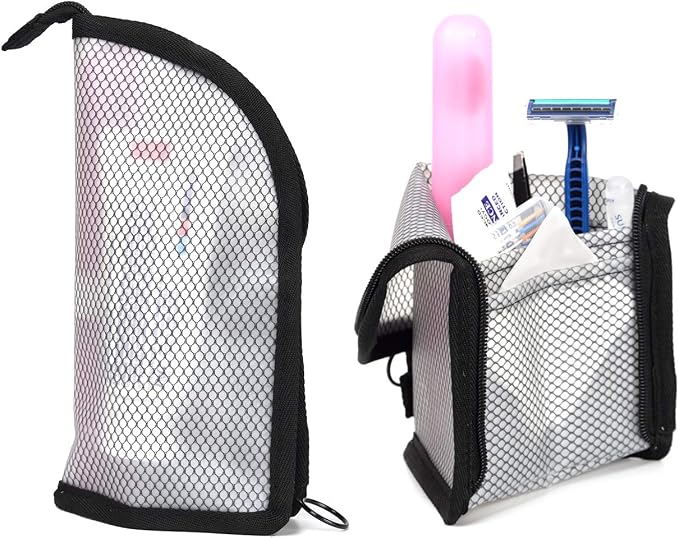 patu Standing Travel Toiletry Bag - Transparent Waterproof PVC Mesh Pouch with Triangle Design for Bathroom Essentials & Personal Care, 2 Packs, Black