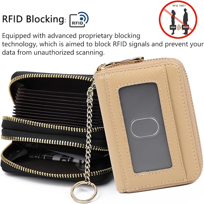 imeetu RFID Credit Card Holder, Small Leather Zipper Card Case Wallet for Women