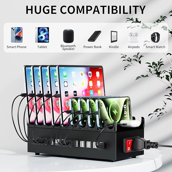 300W USB Charging Station, 22-Port Desktop Fast Charger Station for Multiple Devices, Organizer Charging Dock with Intelligent Protection for iPhone, iPad, Tablets and More