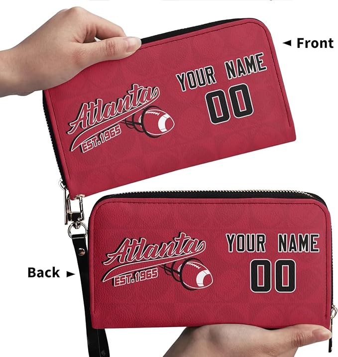 Custom Sports Team Zip Organizer Wallet-Personalized PU Leather Wristlet Wallet with Name Number,Multi-Card Slots,Wrist Strap,Fan Gift for Men Women.