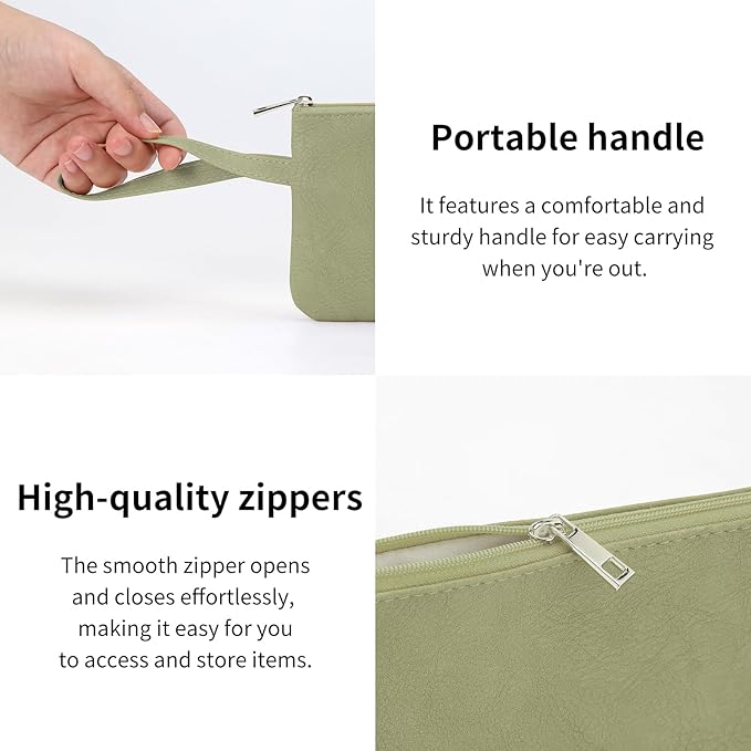 RIGHT AWAY Makeup Bag Travel Cosmetic Bag,Portable Make up Organizer With Handle,Small purse pouches Cell Phone Purse with Compartments for Women Girls（Green）