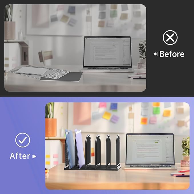 SUPEASY File Organizer for Desk, 5-Section Mesh Desk Organizer, Vertical File Holder Desktop Organizer File Sorter, File Folder Holder for Office Supplies, Black