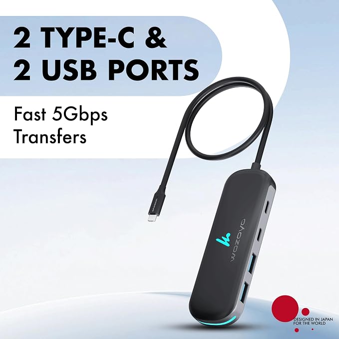Type C To 2 Port Type C & 2 Port Wozoyo USB 3.2 Hub, Data Transfer Upto 5Gbps, Plug & Play, Multiport Type C Hub With 30cm Cable, Compatible With MacBook,Tablet, Smartphones And Type C Enabled Devices