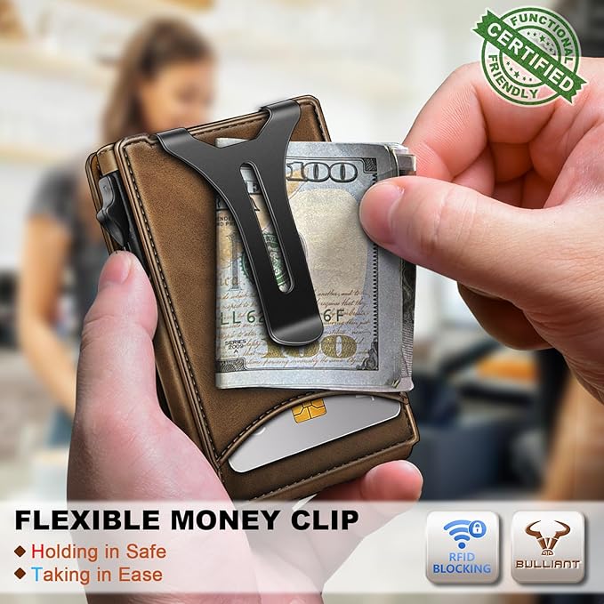 BULLIANT Men Wallet,Magnetic Metal Wallet Money Clip 9Cards Pop-up Access RFID Blocking
