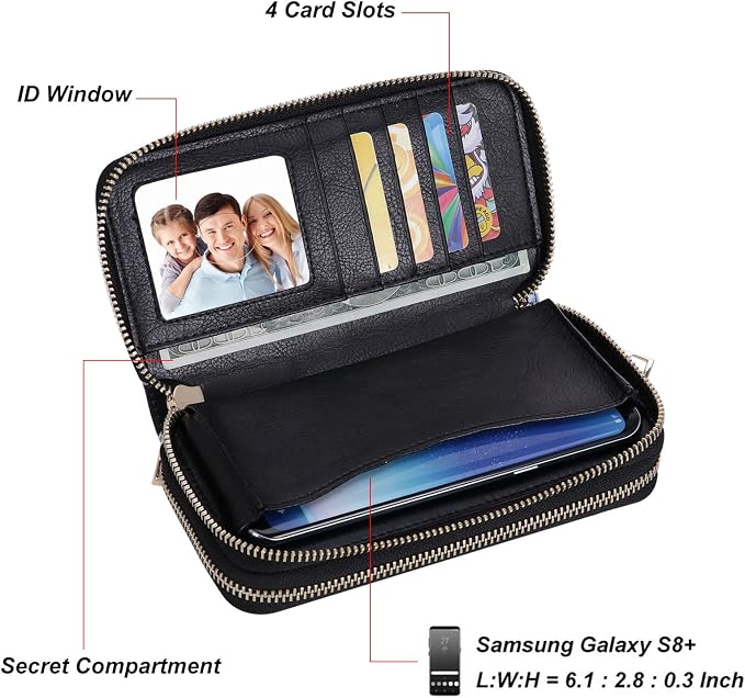 Cellphone Wallet for Women Dual Zipper Long Purse with Removable Wristlet