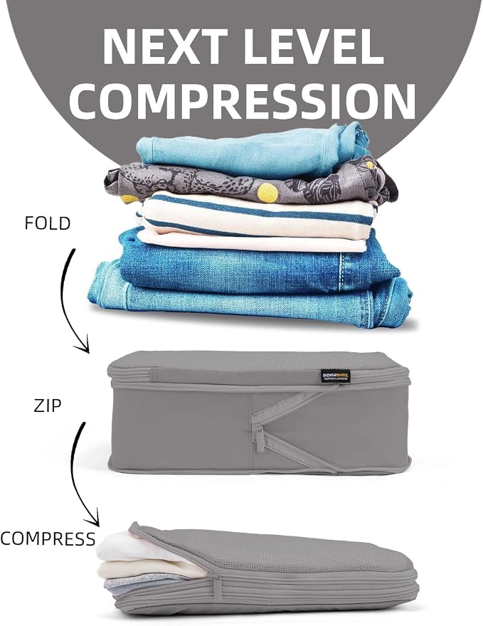 Compression Packing Cubes for Travel, 6-Piece Set (Large/Medium/Small), Double-Zip Luggage Organizers for Suitcase & Carry-On, Clothes Storage Bags (Silver Gray, 6 Pack)