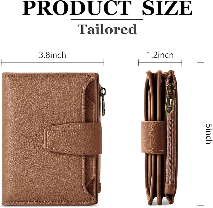 Airkit Small Wallet Women RFID Blocking Soft Leather Bifold Compact Card Holder Wallet for Women with Zipper Coin Pocket 4 ID Window