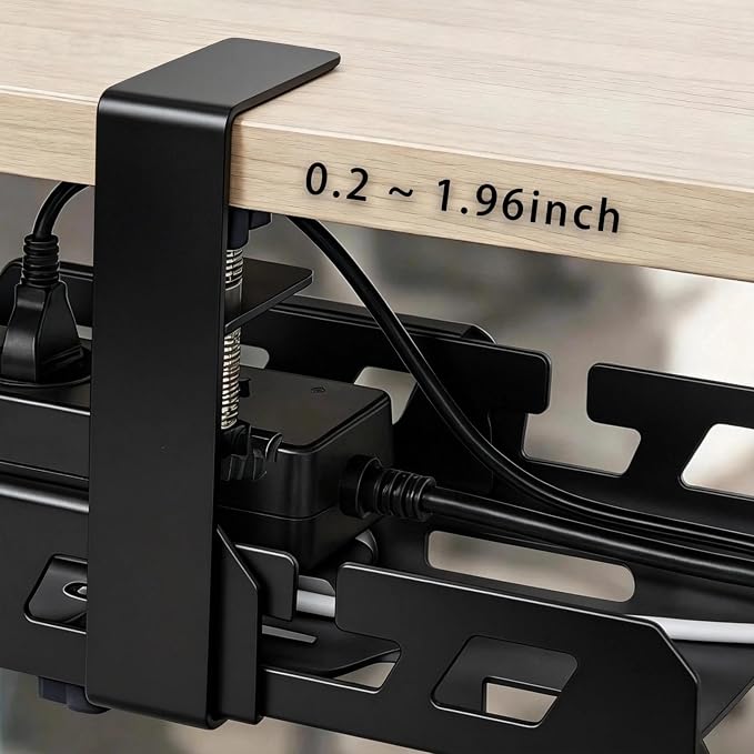 Under Desk Cable Management Tray 14.9-23.6 Inches Bidirectional Extendable Metal Cable Organizer with Clamp Mount, No Drill Wire Management System for Home Office & Gaming Desk(Black)