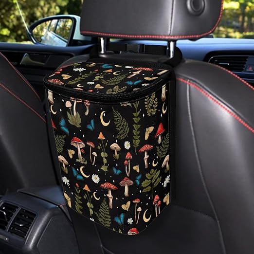 Mushroom Butterfly Floral Hanging Garbage Bin Cute Car Accessories Multipurpose Trash Bin Decoration Car Interior for Men and Women