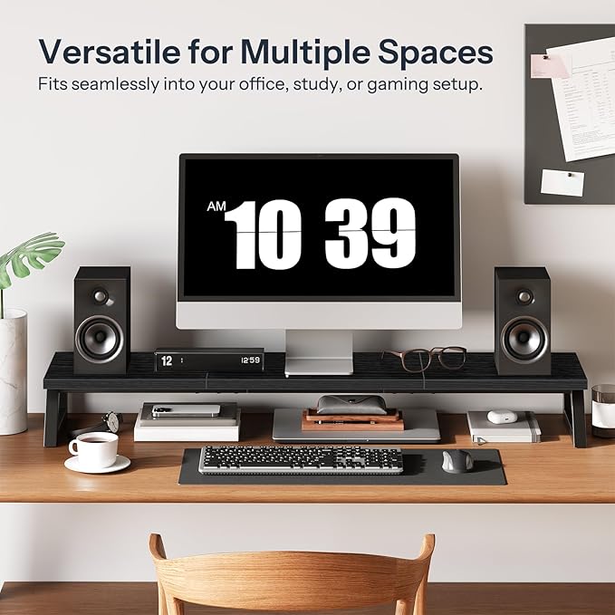 HOOBRO Dual Monitor Stand Riser, 39 Inch Large Computer Monitor Stand for 2 Monitors, Computer Monitor Riser, Desk Shelf Organizer for Office Desk, Accessories, Black BB121CJ01