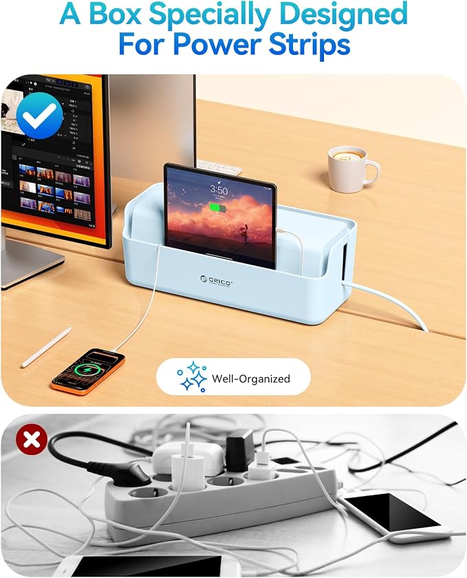 ORICO Cable Management Box, Cord Hider Box to Conceal Power Strips on Desk or Floor, Keeping Cords Tidy and Protected from Damage, Stylish Cable Organizers for Home, Office, School - PB03