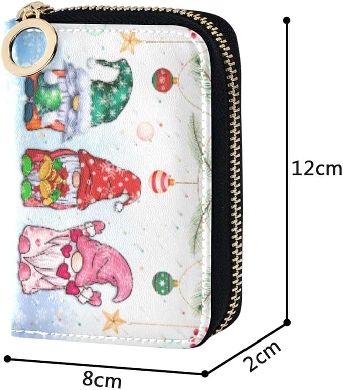 Gnomes RFID Credit Card Holder Wallets Christmas for Women Leather Zipper Card Case Accordion Wallet for Ladies Girls