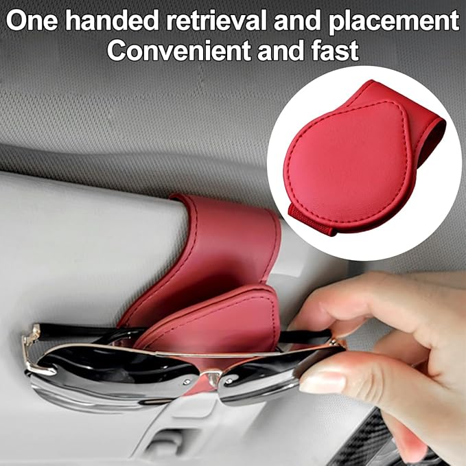 Mandark Magnetic Sunglass Holder for Car Visor, Leather Vehicle Eyeglass Hanger Clip, Automotive Interior Ticket Card Glasses Organizer Clamp Accessories, Universal for SUV, Sedan, Truck(Red)
