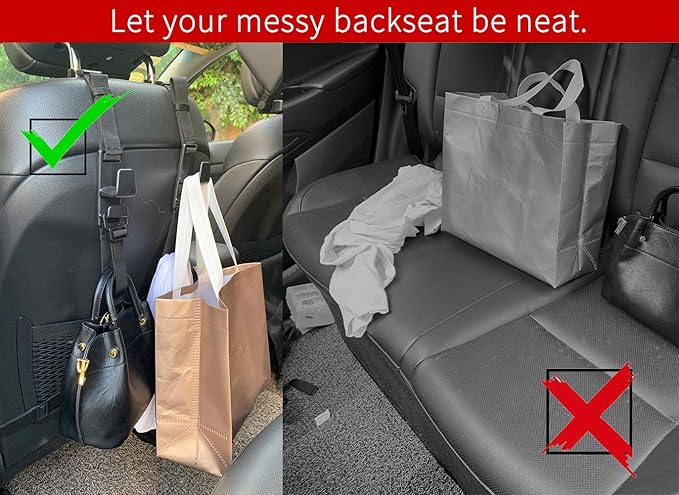 2-Pack Headrest Hooks for Car Universal Interior Auto Vehicle Back Front Seat Hanger Holder Organizer for Handbags Purses Coats and Grocery Bags