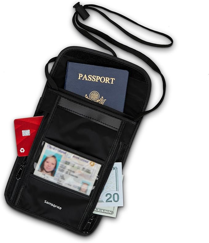 Samsonite RFID Neck Pouch - Lightweight and Durable Nylon RFID Protection Technology - Blocks RFID Signals Encoded In Passports, IDs & Credit Cards