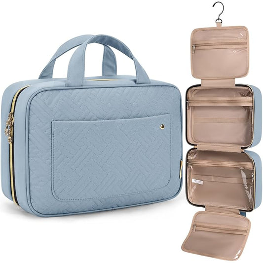 BAGSMART Toiletry Bag Travel Bag with Hanging Hook, Water-resistant Makeup Cosmetic Bag Travel Organizer for Accessories, Shampoo, Full-size Container, Toiletries (Lucent Blue, Large)