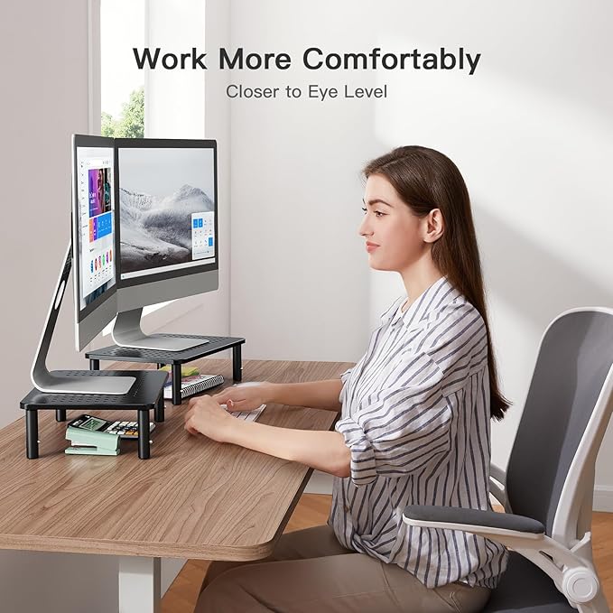 HUANUO 2 Pack Monitor Stand for Desk, 2-Tier Metal Monitor Stand Riser