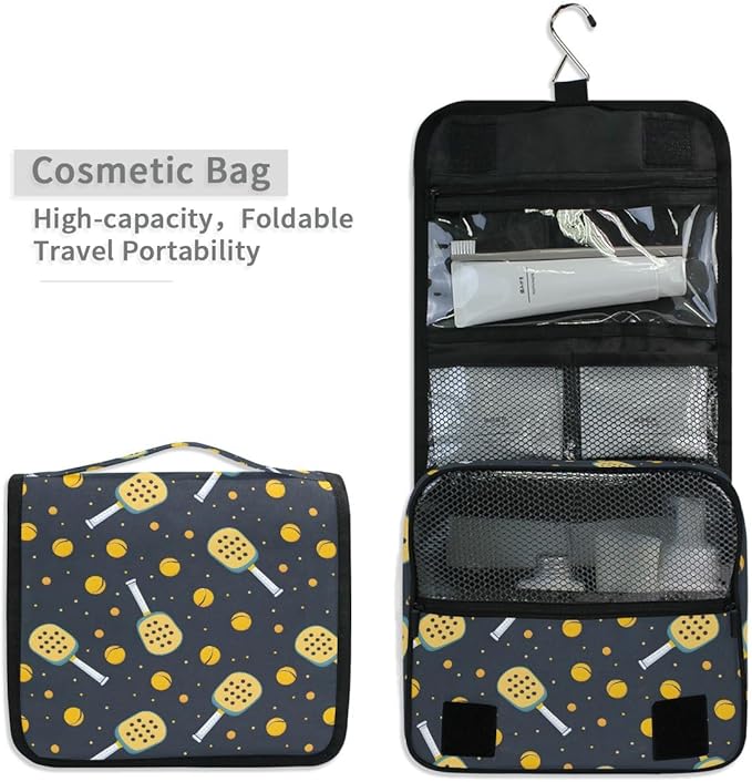 Hanging Travel Toiletry Bag Kit Boys Makeup Case Cosmetics Organizer for Men Women (Pickleball Game Seamless)
