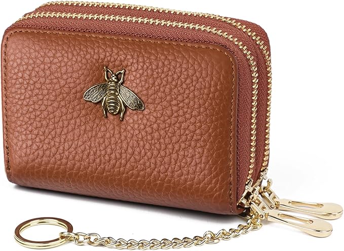 imeetu RFID Credit Card Holder, Small Leather Zipper Card Case Wallet for Women