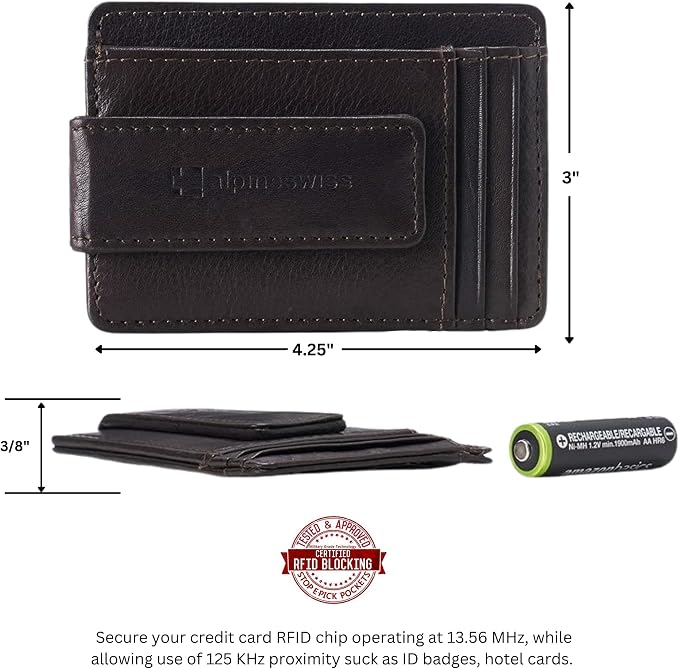 alpine swiss Harper Mens RFID Slim Money Clip Front Pocket Wallet Minimalist Leather ID Card Holder | RFID