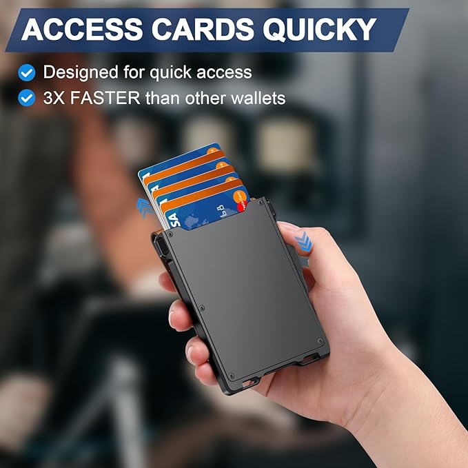 GHUKY Wallet for Men, Minimalist Slim Mens Wallet with Money Clip, RFID Blocking Smart Pop Up Card Wallet with ID Window, Compact Bifold Wallet,Metal Aluminum Credit Card Holder