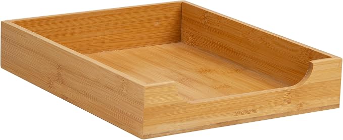 Mind Reader Paper Tray, Desktop Organizer, File Storage, Modern, Office, Bamboo, 10.25"L x 12.5"W x 2.25"H, Brown