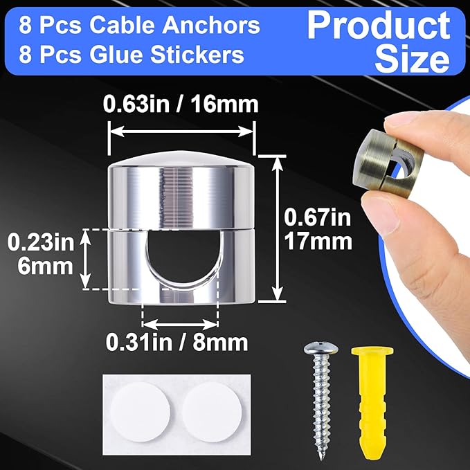 8 Sets Charger Holders for Cords, 8 Colors Adjustable Cable Anchor Holders, Adhesive Metal Cord Clips, Cable Management Wire Organizers for Desk, Office, Nightstand