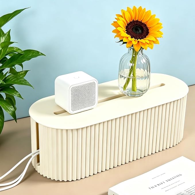 Cable Management Box Cord Organizer Box, Wires Hide Box Cord Concealer for Power Strips Surge Protectors Adapters Office Desk -Beige