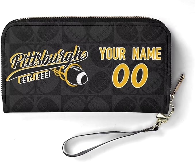 Custom Sports Team Zip Organizer Wallet-Personalized PU Leather Wallet with Name Number,Multi-Card Slots,Wrist Strap,Fan Gift for Men Women.
