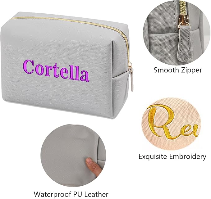 GOPHIE Cusotom Embroidery Travel Makeup Bag Organizer,Cosmetic Bags for Women,Gift For Bachelorette Party,Set of 6,Gray
