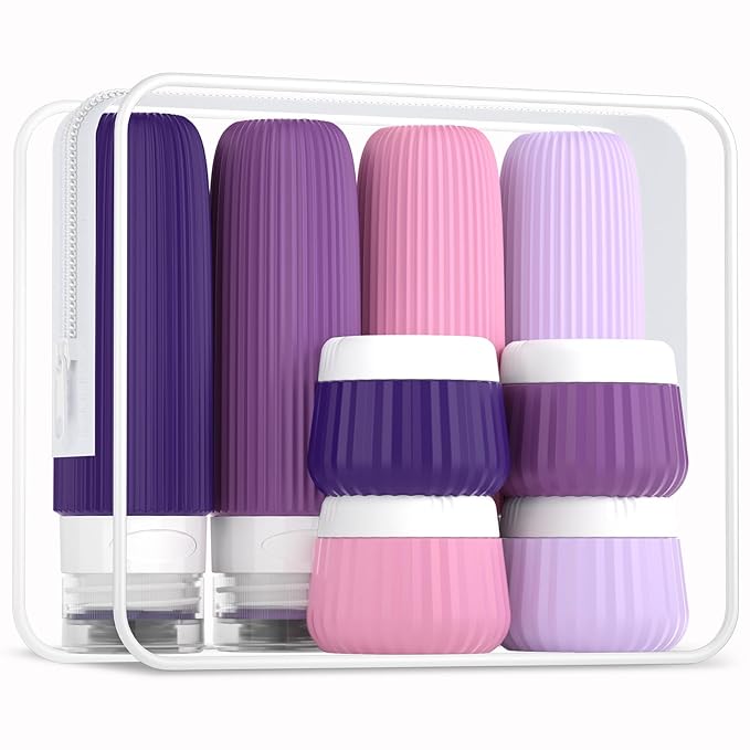 Mrsdry Travel Bottles for Toiletries - 8 Pack, TSA Approved 3oz Travel Containers, Leak Proof Silicone Squeezable Cream Jars with Clear Bag