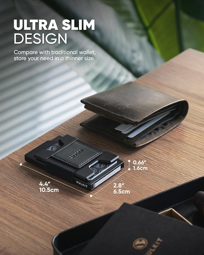 VULKIT Minimalist Pop Up Wallet RFID Blocking Aluminum Credit Card Holder with Expandable Backplate, Holds 12 Cards and Cash for Men and Women Black