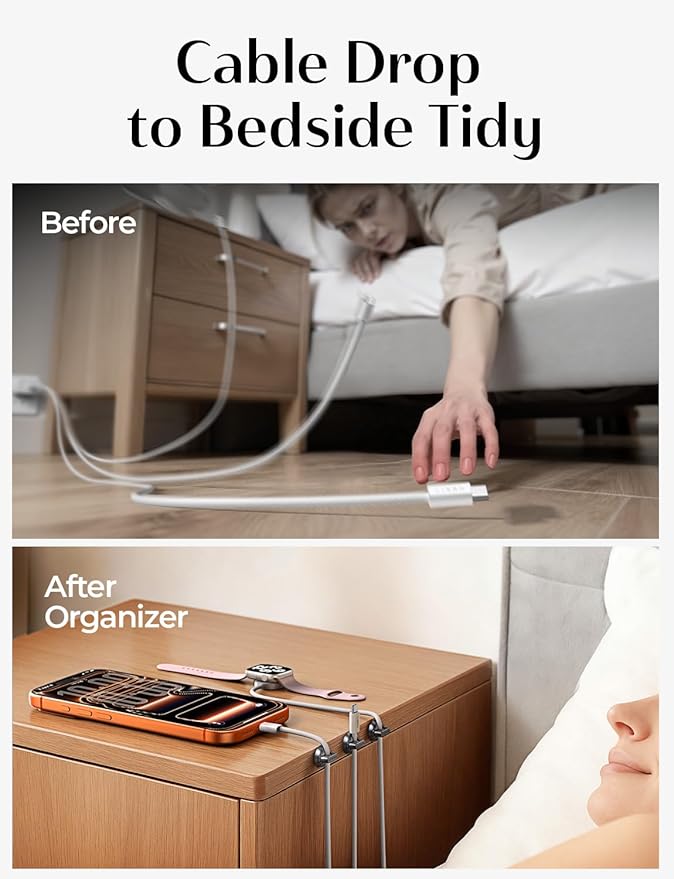 LISEN Magnetic Charging Cord Holder 8 Pack Charging Cord Organizer [1S Click-in], Easy Open Cable Holder with Strong Adhesive, Cable Management Clips Neatly for Nightstand, Desk, Home, Office, Car
