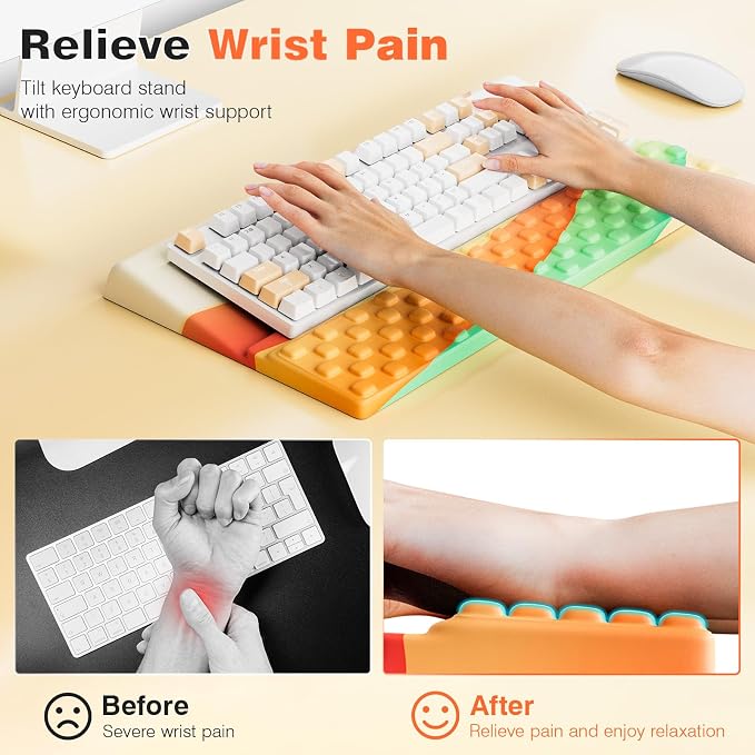 Ospelelf Keyboard Wrist Rest, Ergonomic Memory Foam Wrist Support for Typing & Gaming, Tilted Keyboard Pad, Aesthetic Desk Accessories for Office, Relief for Carpal Tunnel & Wrist Pain, Colorful