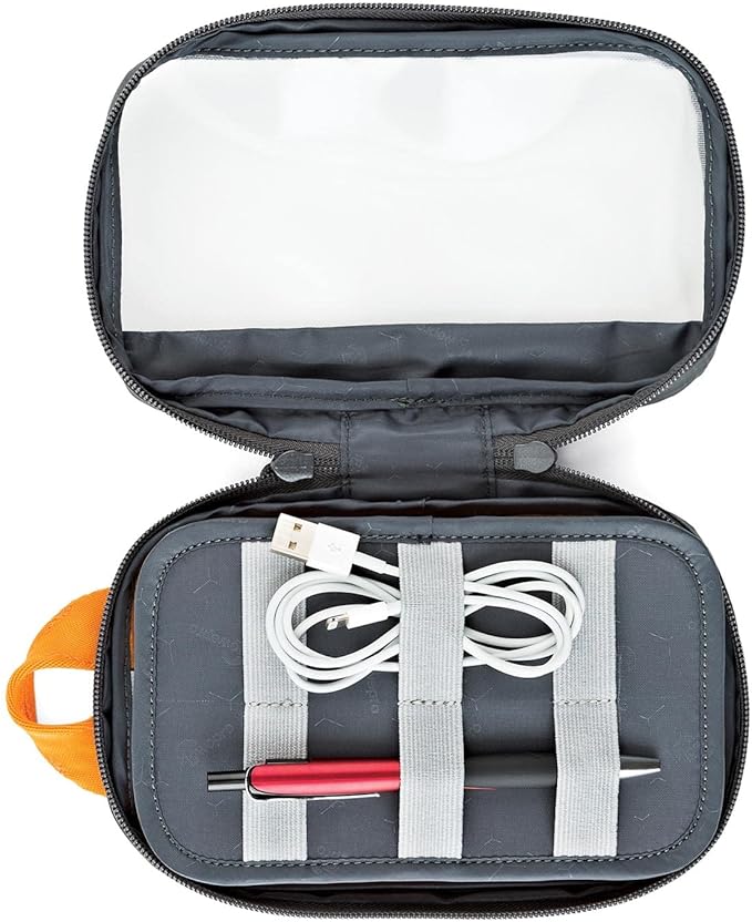 Lowepro GearUp Pouch Mini, Travel Essentials, Travel Case for Phone Cords, Cables, Adapters, USB Sticks, Smartphone Accessories, Made of Recycled Fabric, Grey