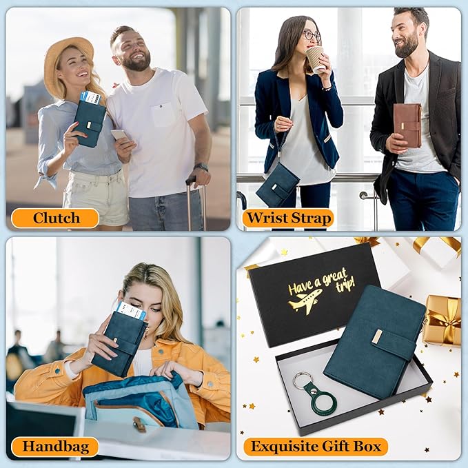 HUANLANG Passport Holder with Airtag for Women/Men, Airtag Passport Wallet for Travel Leather Passport Holder RFID Blocking,Travel Passport Walelt with Credit Card Holder