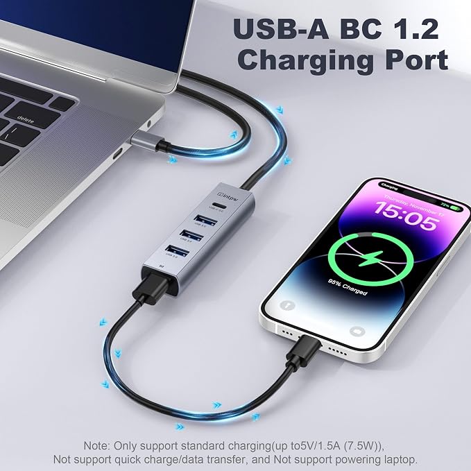 5-Port USB C Hub, intpw USB C to USB Adapter with 1 USB-C/3 USB-A 3.0 Data Ports, 5Gbps Aluminum Multiport USB-C Hub Adapter for Laptop, MacBook, iPad, PC(0.82FT)