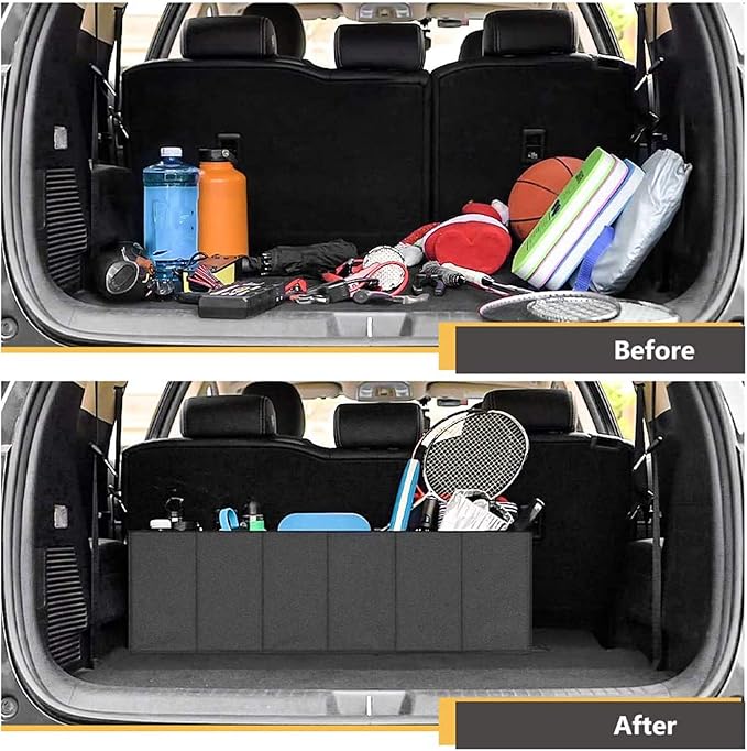MIU COLOR Trunk Organizer for SUV, Sturdy Car Organizer, Non-Slip Bottom, Folded Storage Organizer for Sedan, Van, Jeep, Grocery, Car Organization for Men, Women, Large 3 Compartments, Classic Blk