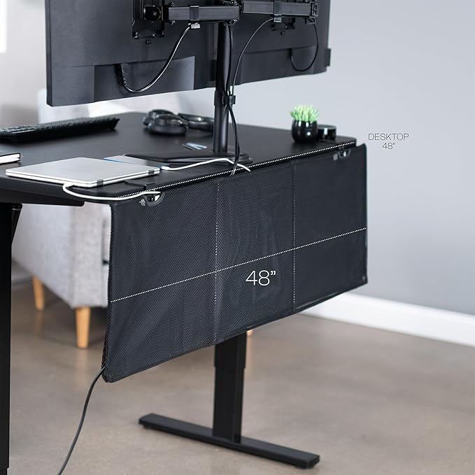 VIVO 48 Inch Clamp-on Privacy and Cable Management Organizer Sleeve, Wire Hider Kit Panel System, Desk Skirt, Black, DESK-SKIRT-48P