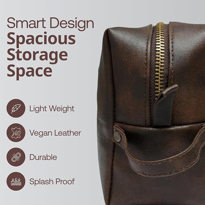 RUBAB MEN Premium Toiletry Kit Bag | Waterproof Vegan Leather Pouch for Men & Women | Cosmetics & Grooming Travel Organiser & Toiletries Bag | Tan Shade
