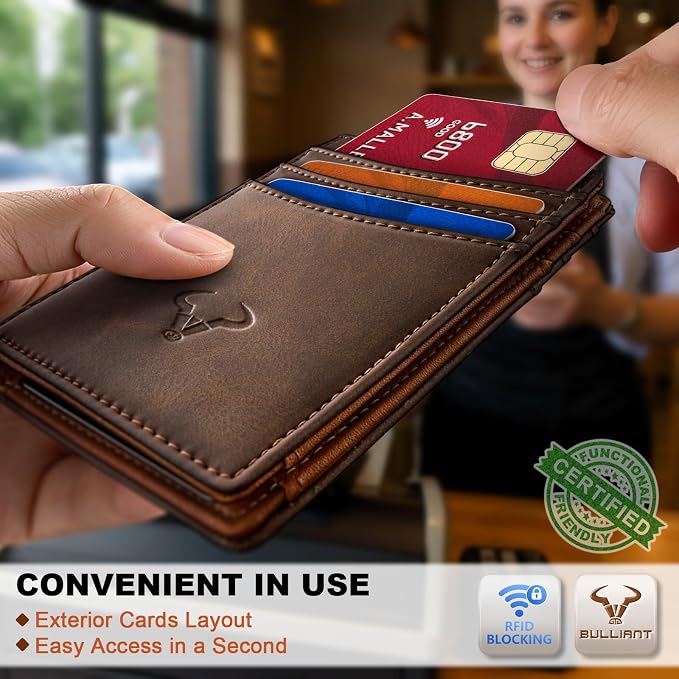 BULLIANT Slim Wallet For Men 12Cards,Magnetic Flip Build-in Money Clip Airtag Compatible-RFID Blocking